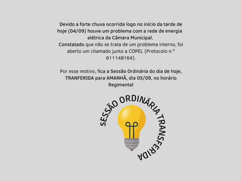 SESSÃO CANCELADA DEVIDO AS FORTES CHUVAS